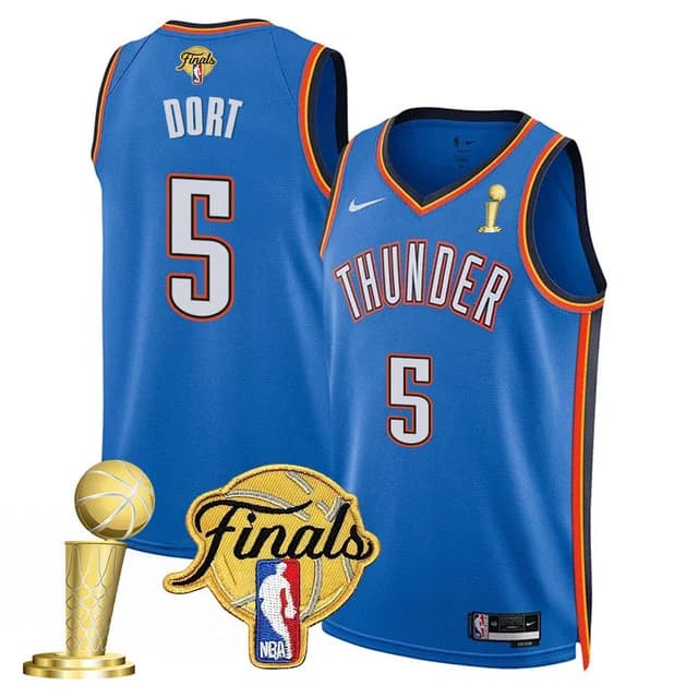 Personalized Men’s Oklahoma City Thunder #5 Luguentz Dort 2024-25 Champions Jersey All Stitched