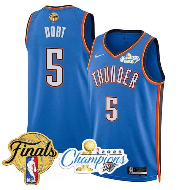Personalized Men’s Oklahoma City Thunder #5 Luguentz Dort 2024-25 Champions Jersey All Stitched