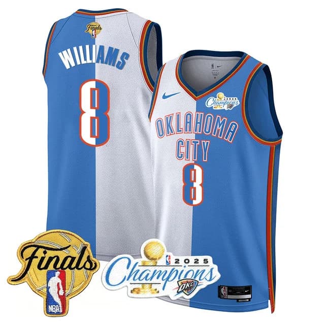 Personalized Men’s Oklahoma City Thunder #8 Jalen Williams 2024-25 Champions Jersey All Stitched