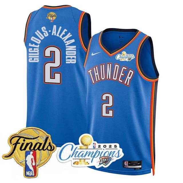Personalized Men’s Oklahoma City Thunder #2 Gilgeous-Alexander 2024-25 Champions Jersey All Stitched