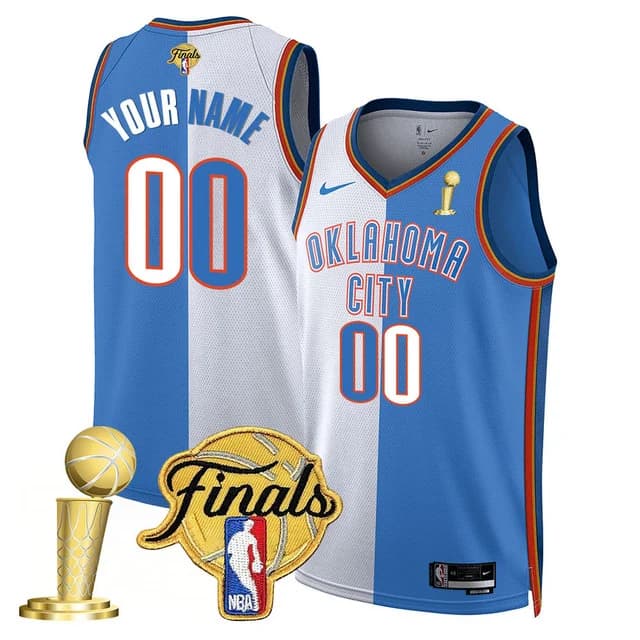 Personalized Custom Men’s Oklahoma City Thunder 2024-25 Champions Split Jersey All Stitched