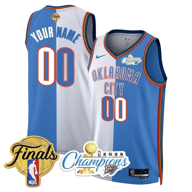 Personalized Custom Men’s Oklahoma City Thunder 2024-25 Champions Split Jersey All Stitched