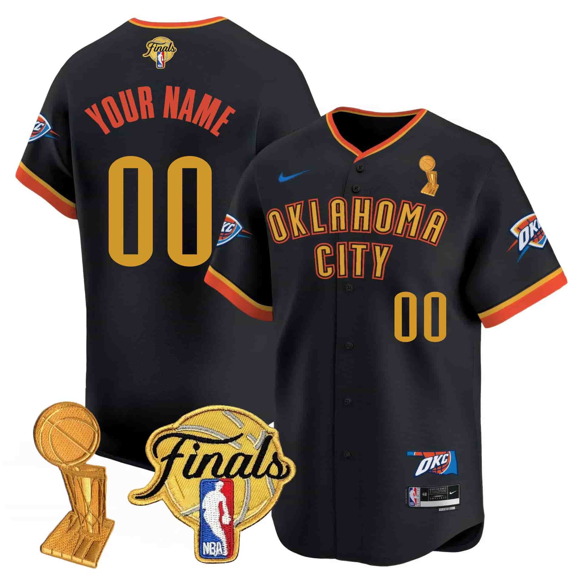 Personalized Custom Men’s Oklahoma City Thunder Final Patch Black Baseball Jersey All Stitched