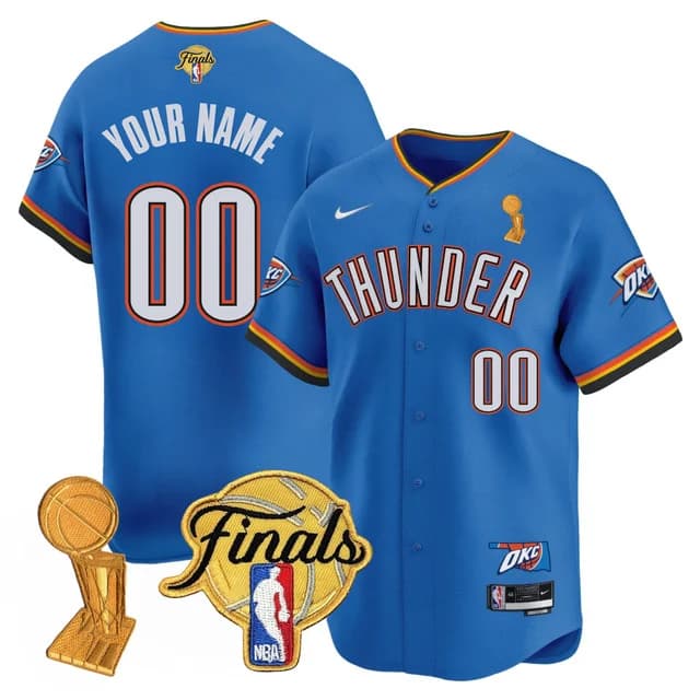 Personalized Custom Men’s Oklahoma City Thunder Final Patch Split Baseball Jersey All Stitched