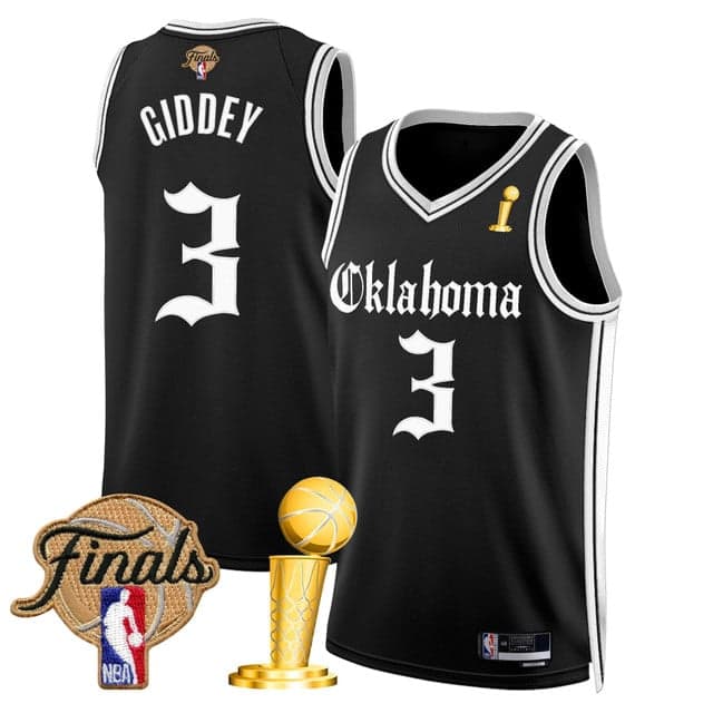 Personalized Men’s Oklahoma City Thunder #3 Josh Giddey 2025 Champions ‘Gothic Storm Edition’ Swingman Black Jersey All Stitched