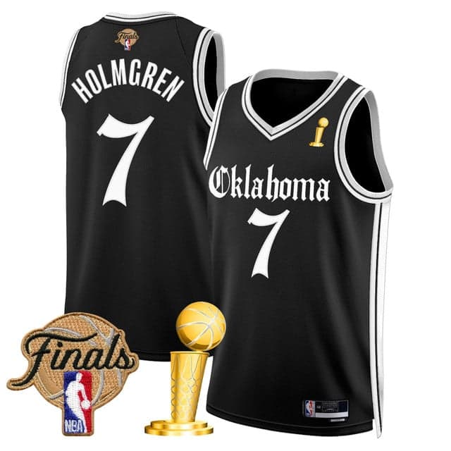 Personalized Men’s Oklahoma City Thunder Chet Holmgren 2025 Champions ‘Gothic Storm Edition’ Swingman Jersey All Stitched