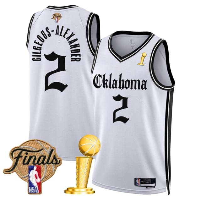 Personalized Men’s Oklahoma City Thunder #2 Gilgeous-Alexander 2025 Champions ‘Gothic Storm Edition’ Swingman White Jersey All Stitched