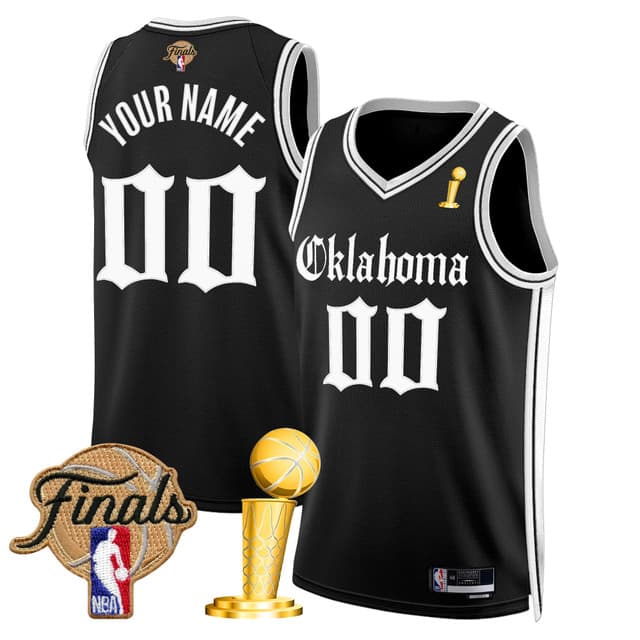 Personalized Custom Men’s Oklahoma City Thunder 2025 Champions ‘Gothic Storm Edition’ Swingman Black Jersey All Stitched