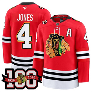 Personalized Men’s Chicago Blackhawks #4 Seth Jones 100th Anniversary Premium Jersey All Stitched