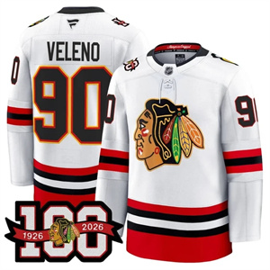 Personalized Men’s Chicago Blackhawks 100th Anniversary Premium Jersey All Stitched #90 Joe Veleno