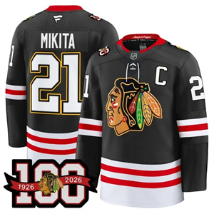 Personalized Men’s Chicago Blackhawks 100th Anniversary Premium Jersey All Stitched #21 Stan Mikita