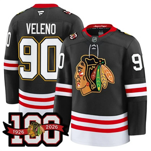 Personalized Men’s Chicago Blackhawks 100th Anniversary Premium Jersey All Stitched #90 Joe Veleno