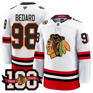Personalized Men’s Chicago Blackhawks 100th Anniversary Premium Jersey All Stitched #98 Connor Bedard