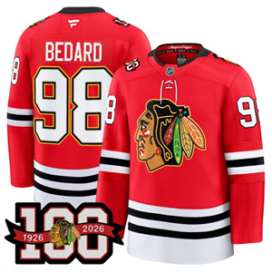 Personalized Men’s Chicago Blackhawks 100th Anniversary Premium Jersey All Stitched #98 Connor Bedard