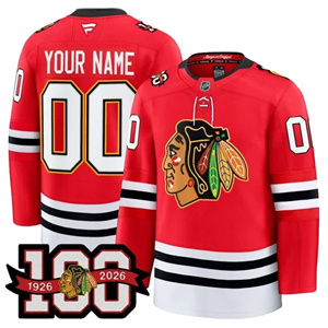 Personalized Custom Men’s Chicago Blackhawks 100th Anniversary Premium Jersey All Stitched Red