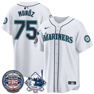 Personalized Men’s Seattle Mariners #75 Andres Munoz Ichiro Number Retirement Jersey V2 All Stitched