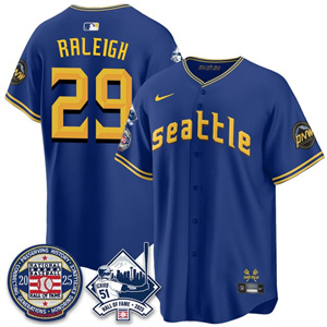 Personalized Men’s Seattle Mariners #29 Cal Raleigh Ichiro Number Retirement Jersey V2 All Stitched