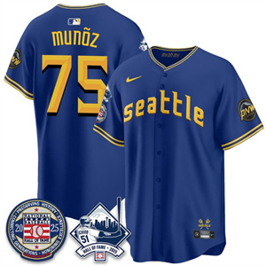 Personalized Men’s Seattle Mariners #75 Andres Munoz Ichiro Number Retirement Jersey V2 All Stitched