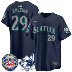 Personalized Men’s Seattle Mariners #29 Cal Raleigh Ichiro Number Retirement Jersey V2 All Stitched