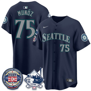 Personalized Men’s Seattle Mariners #75 Andres Munoz Ichiro Number Retirement Jersey V2 All Stitched