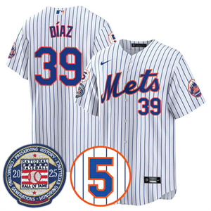 Personalized Men’s New York Mets #39 Edwin Diaz Gold Number Retirement & Hall of Fame Jersey All Stitched