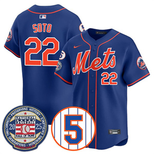 Personalized Men’s New York Mets #22 Juan Soto Gold Number Retirement & Hall of Fame Jersey All Stitched