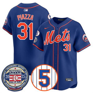 Personalized Men’s New York Mets #31 Mike Piazza Gold Number Retirement & Hall of Fame Jersey All Stitched