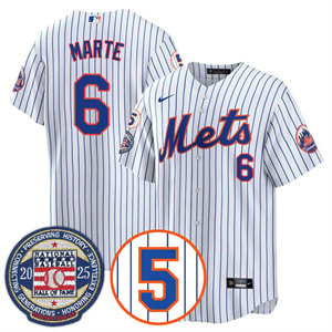 Personalized Men’s New York Mets #6 Starling Marte Gold Number Retirement & Hall of Fame Jersey All Stitched