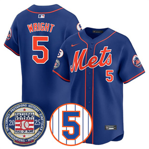 Personalized Men’s New York Mets #5 David Wright Gold Number Retirement & Hall of Fame Jersey All Stitched
