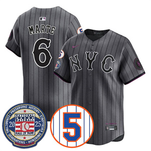 Personalized Men’s New York Mets #6 Starling Marte Gold Number Retirement & Hall of Fame Jersey All Stitched