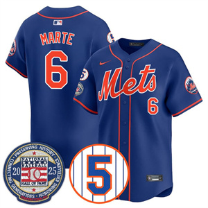 Personalized Men’s New York Mets #6 Starling Marte Gold Number Retirement & Hall of Fame Jersey All Stitched
