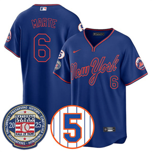 Personalized Men’s New York Mets #6 Starling Marte Gold Number Retirement & Hall of Fame Jersey All Stitched