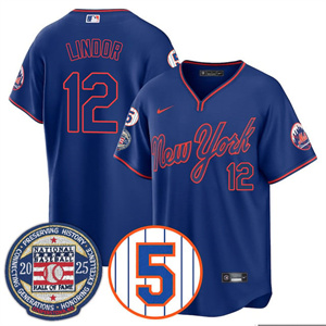 Personalized Men’s New York Mets #12 Francisco Lindor Gold Number Retirement & Hall of Fame Jersey All Stitched