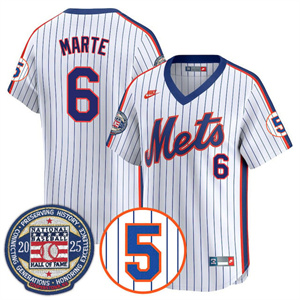 Personalized Men’s New York Mets #6 Starling Marte Gold Number Retirement & Hall of Fame Jersey All Stitched