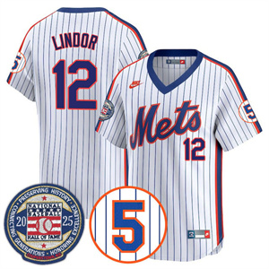 Personalized Men’s New York Mets #12 Francisco Lindor Gold Number Retirement & Hall of Fame Jersey All Stitched