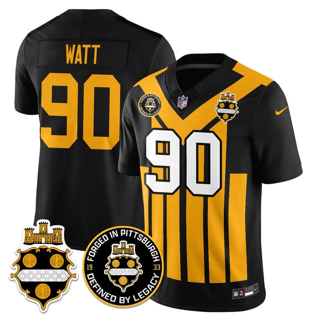Personalized Men’s Pittsburgh Steelers #90 T. J. Watt Alternate 1933 Throwback Limited Jersey All Stitched