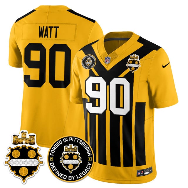 Personalized Men’s Pittsburgh Steelers #90 T. J. Watt Alternate 1933 Throwback Limited Jersey All Stitched