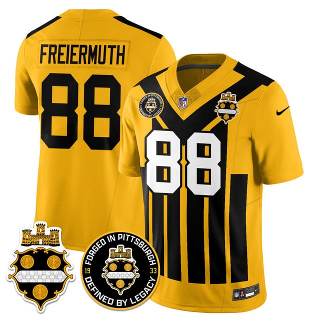 Personalized Men’s Pittsburgh Steelers #88 Pat Freiermuth Alternate 1933 Throwback Limited Jersey All Stitched