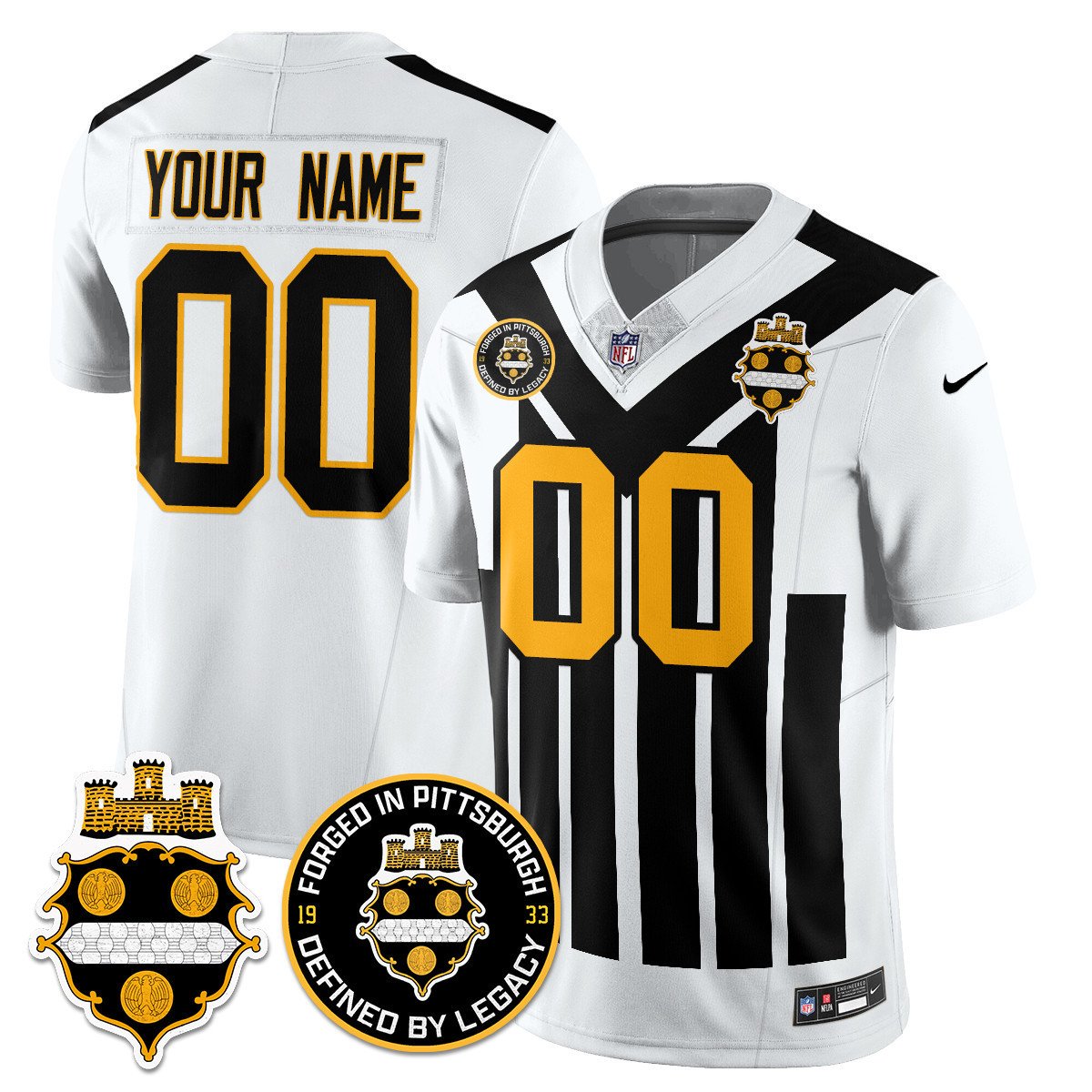 Personalized Custom Men’s Pittsburgh Steelers White Alternate 1933 Throwback Limited Jersey All Stitched