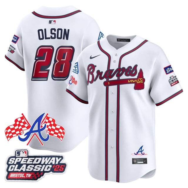 Personalized Men’s Atlanta Braves #28 Matt Olson 2025 Speedway Classic Limited Jersey V1 All Stitched