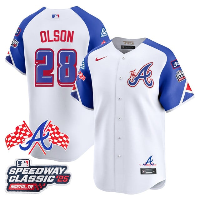 Personalized Men’s Atlanta Braves #28 Matt Olson 2025 Speedway Classic Limited Jersey V1 All Stitched