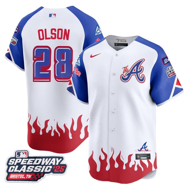 Personalized Men’s Atlanta Braves #28 Matt Olson 2025 Speedway Classic Limited Jersey V2 All Stitched