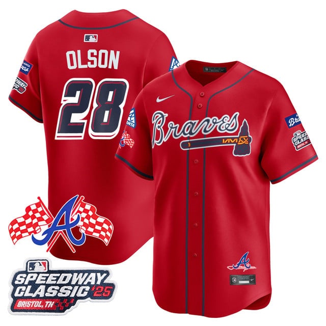Personalized Men’s Atlanta Braves #28 Matt Olson 2025 Speedway Classic Limited Jersey V1 All Stitched