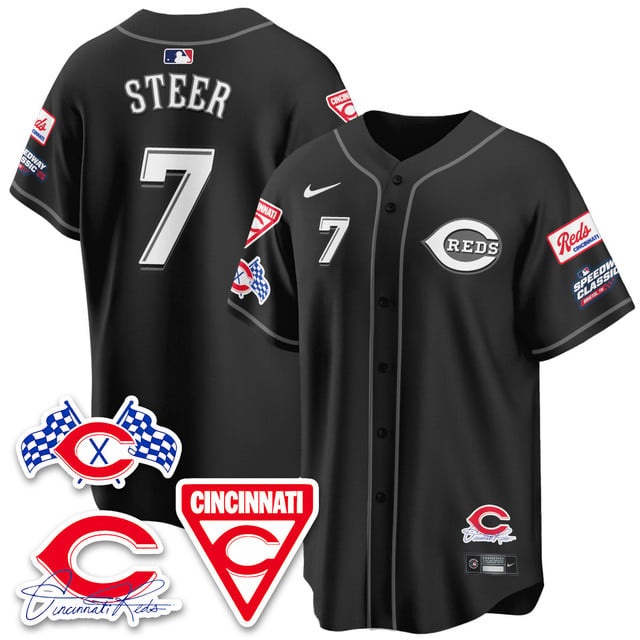 Personalized Men’s Cincinnati Reds #7 Spencer Steer 2025 Speedway Limited Jersey V1 All Stitched