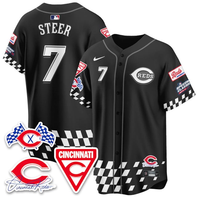 Personalized Men’s Cincinnati Reds #7 Spencer Steer 2025 Speedway Limited Jersey V2 All Stitched