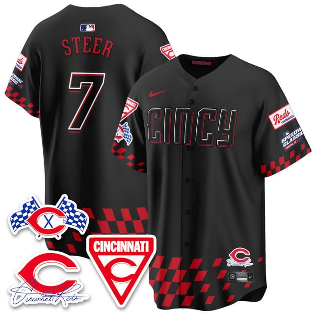 Personalized Men’s Cincinnati Reds #7 Spencer Steer 2025 Speedway Limited Jersey V2 All Stitched