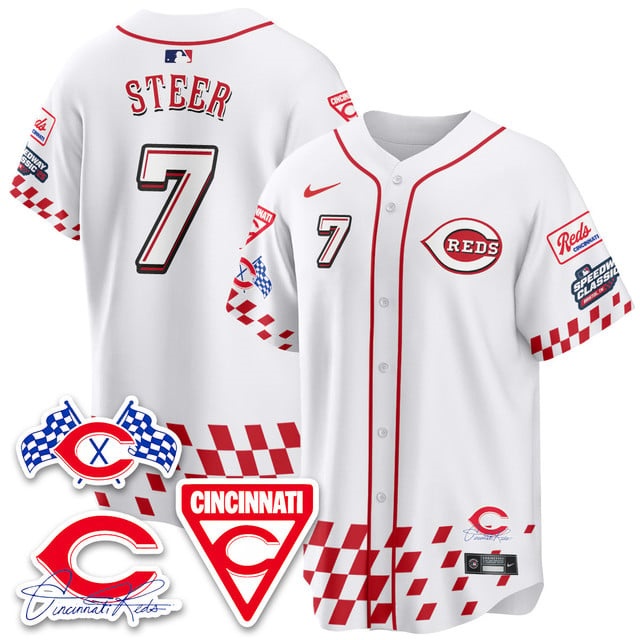 Personalized Men’s Cincinnati Reds #7 Spencer Steer 2025 Speedway Limited Jersey V2 All Stitched