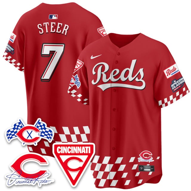 Personalized Men’s Cincinnati Reds #7 Spencer Steer 2025 Speedway Limited Jersey V2 All Stitched