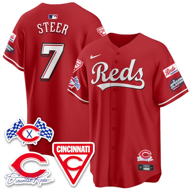 Personalized Men’s Cincinnati Reds #7 Spencer Steer 2025 Speedway Limited Jersey V1 All Stitched