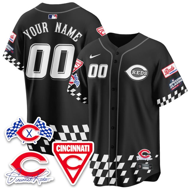 Personalized Custom Men’s Cincinnati Reds 2025 Speedway Limited Jersey V2 – All Stitched Black